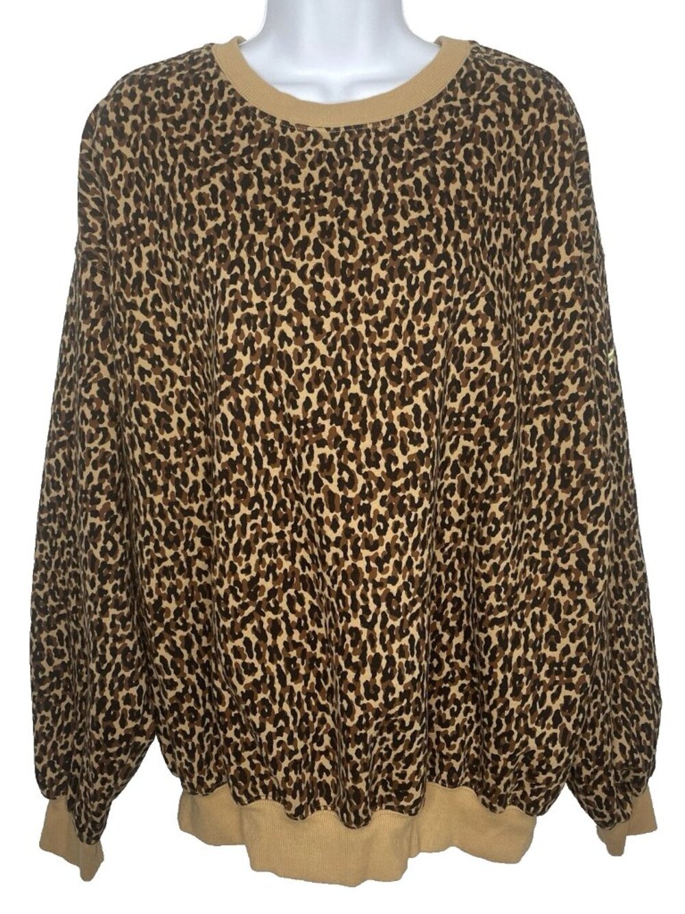 Fabletics Forever Fleece Crewneck Sweatshirt Size XXL Wavy Cheetah Lime Sorbet